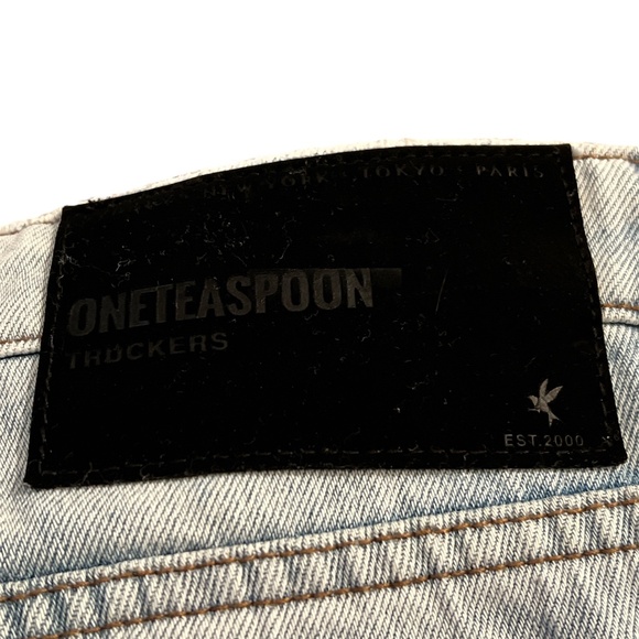 One Teaspoon Wilde Blue Truckers Mid Rise Straight Leg Distressed Rigid Jeans 27 - Picture 9 of 10